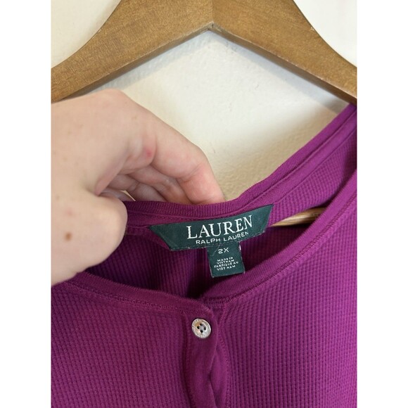 Lauren Ralph Lauren Womens 2X Henley Waffle Knit Dress Purple Midi Thermal - Picture 2 of 3